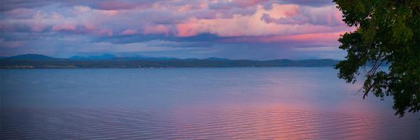 Lake Champlain by Sally McCay, UVM Lake Champlain pink sky
